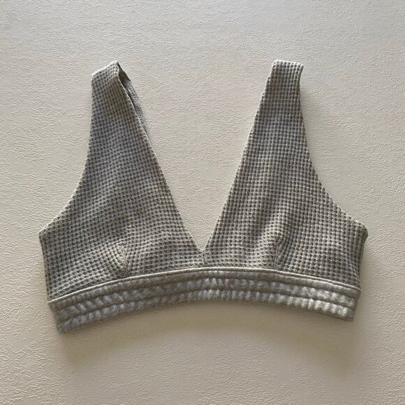 Aerie Waffle Knit Bralette – Women’s Medium Gray Deep V Soft Lounge Bra - Picture 1 of 8